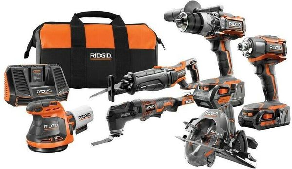 

new ridgid power tool combo kit 18-volt lithium-ion brushed cordless 6-piece