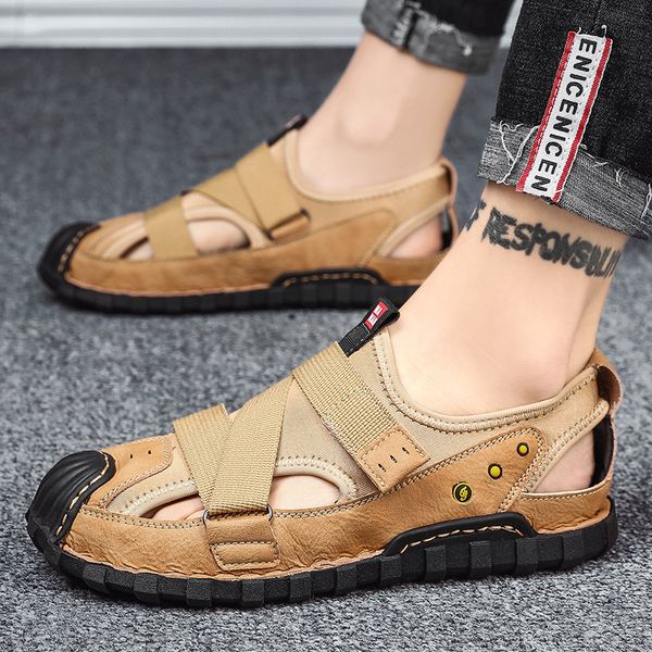 

2020 new style summer sandals casual comfortable microfiber shoe men's wear-resistant large size men's shoes a key distribution, Black