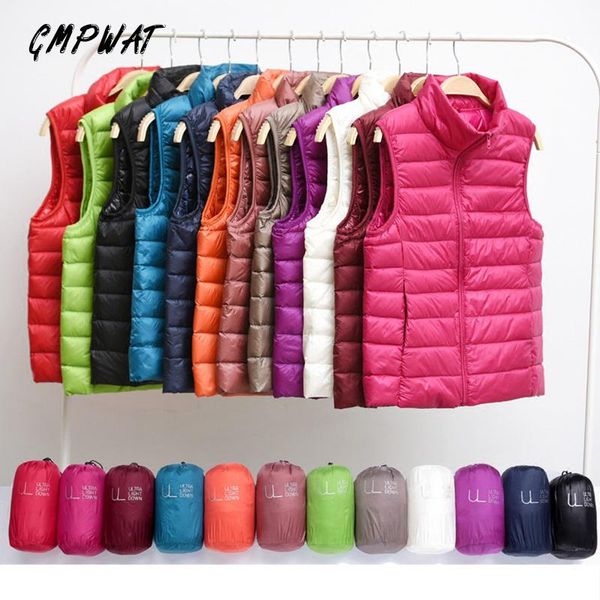 

gmpwat casual solid zipper winter women down vest fashion female sleeveless vest jacket warm down jacket plus size s-xxxl colete, Black;white