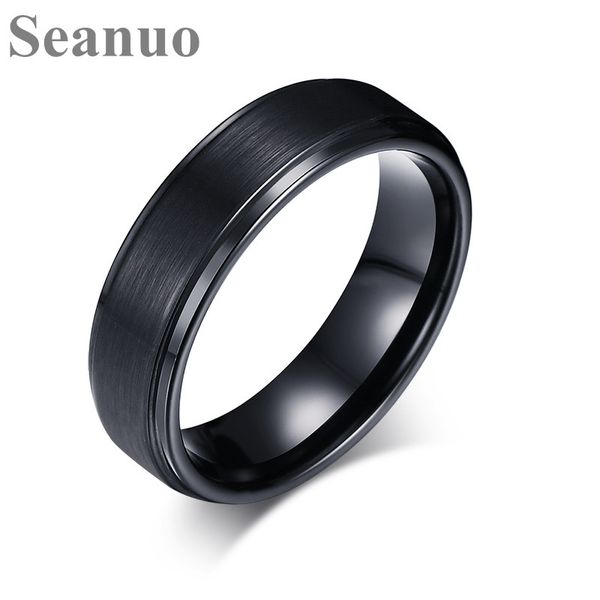 

seanuo mens wedding rings basic black pure 8mm tungsten carbide matte brushed center bague homme, Silver