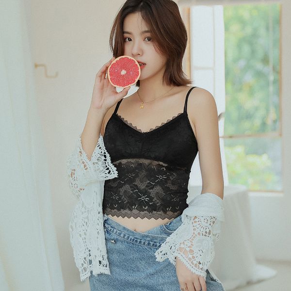 

women's tanks & camis 2021 lace cotton vest women lingerie pad sleeveless straps summer print tube tank one-piece female camisoles, White