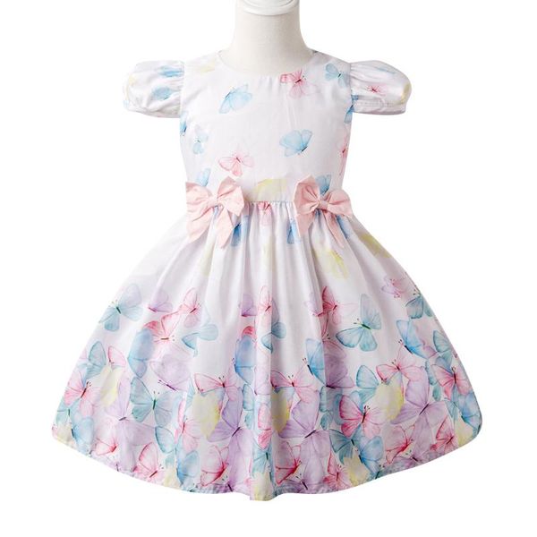 

summer dress for kids girls puff sleeve girls princess dress butterfly print baby dresses for girl a-line vestidos de verano d30, Red;yellow