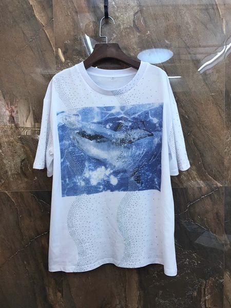 

spring and summer 2019 new woman's shirt with round neck and chest colour patterns short sleeves0309, White