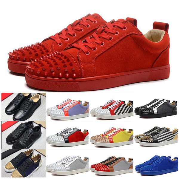 

bottom is red flats shoes for men women designer junior calf low cut leather sneakers luxury party wedding casual shoes, Black