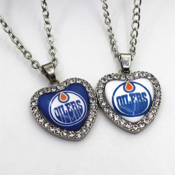 

hockey team 10pcs/lot edmonton charms oilers crystal heart necklace pendants with chains necklace diy jewelry charms, Silver