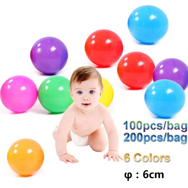 

100pcs/200pcs/bag eco-friendly 6 bright colors soft plastic water pool ocean wave ball in mesh bag with zipper baby funny