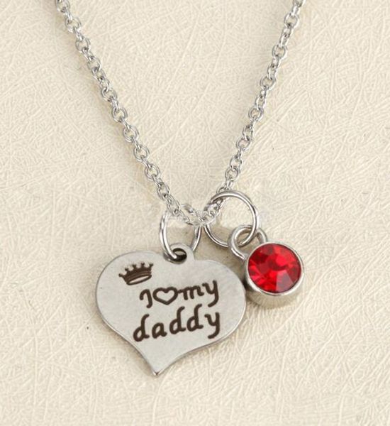 

fashion custom heart pendant gifts i love my daddy stainless steel crystal necklace father's day gift, Silver