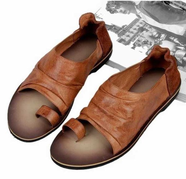 

men casual pu leather sandals slip on brogue shoes spring vintage classic male casual f199, Black