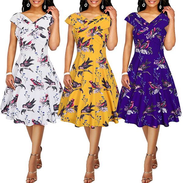 

new summer printed dresses for women in europe and america in 2019, Black;gray