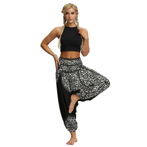 

sports pants summer 2019 women's drop bottom elastic waist loose fit baggy gypsy hippie boho yoga harem pants smock waist, White;red