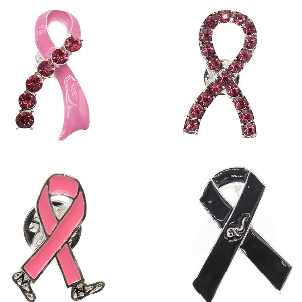 

100pcs/jewelry breast cancer awareness rhinestone hope love faith cure dynamic pink ribbon brooch, Gray
