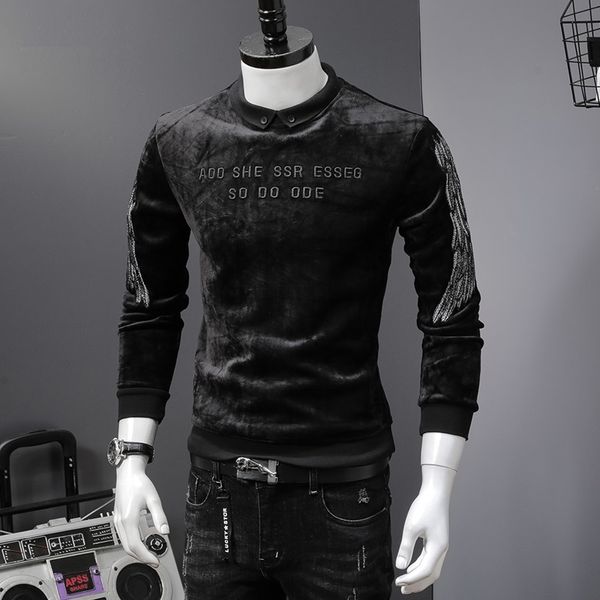 

mens hoodie sweatshirts autumn winter new velvet print streetwear men hoodies hip hop pullovers sweatshirt, Black