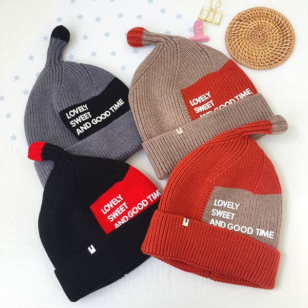 

korean color matching knitted letter wool hats caps children kids fall winter skullies beanies korea handmade accessories