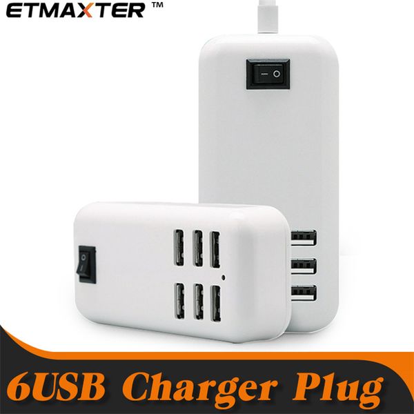 

6 ports us eu plug charger 1.5m 20w usb power adapter charging for iphone samsung with retail package