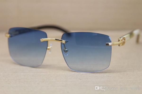 

brand sunglassses-2016 men women rimless 8300816 genuine natural buffalo horn white inside black rimless sunglasses size 54-18-140mm, White;black