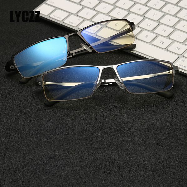 

lyczz fashion aluminum magnesium men optical glasses frame anti blue laser fatigue radiation eyeglasses optical eyewear oculos, Black