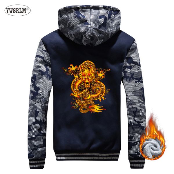 

ywsrlm winter warm men 2018 sportswear thicken chinese dragon print hoodie sweatshirt zipper man's coat cardigan hoodies 5xl 002, Black
