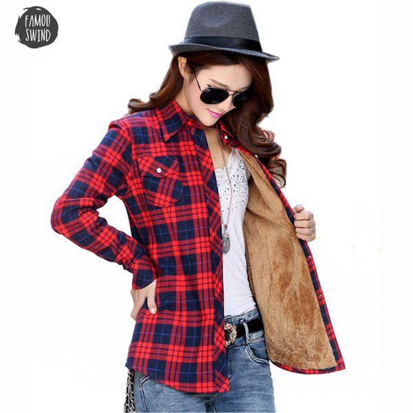 

velvet women blouses blusa plus size autumn warm cotton long sleeve thick plaid shirt camisa femininas flannel shirt, White