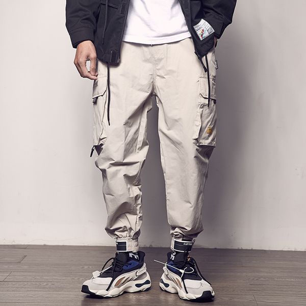 

idopy fashion men cargo pants slim fit urban style hip hop patchwork pocket trousers cuffed joggers pants for men, Black