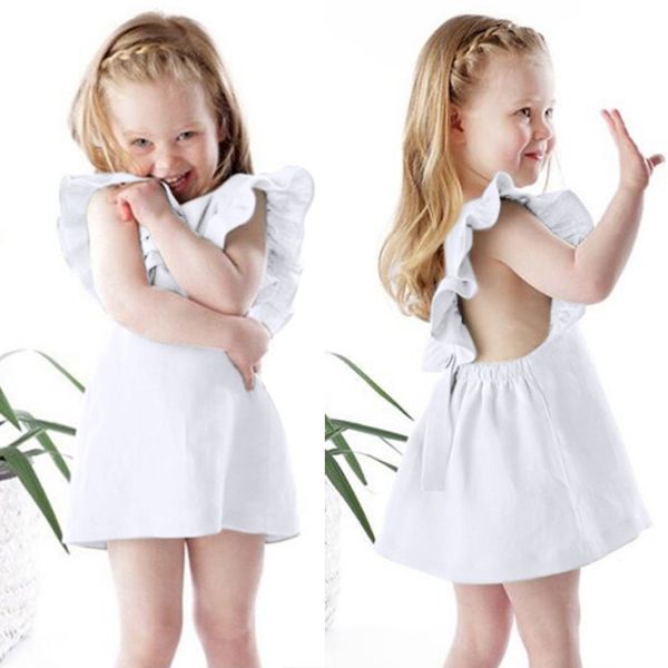

summer newborn baby girls sleeveless ruffle solid dress backless dresses clothes casual clothes vestido infantil vaiana, Red;yellow