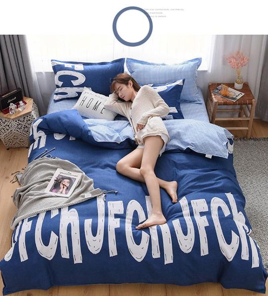 

100% polyester fibre bedding set fashion a/b double-sided pattern simplicity bed sheet quilt cover pillowcase bedclothes textile