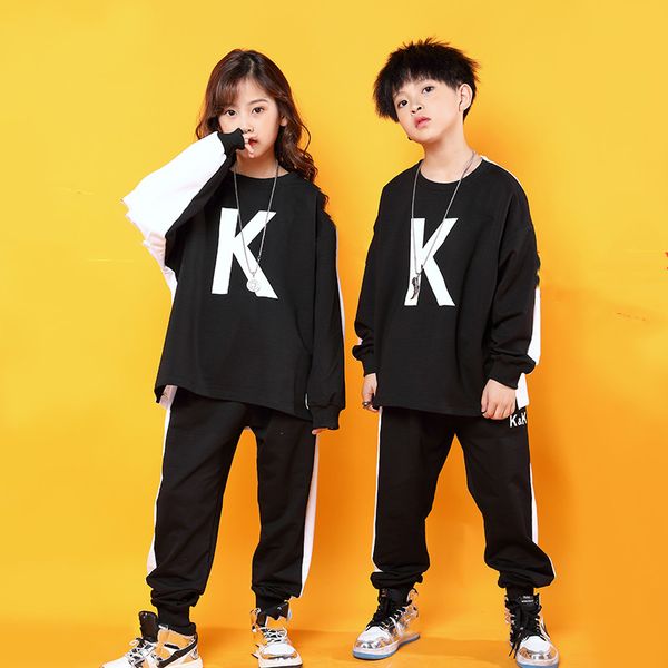 

дети прохладный хип-хоп одежда черный свитер рубашки свободные топ бег повседневная jogger брюки девушки мальчики джаз танец костюм одежда, White
