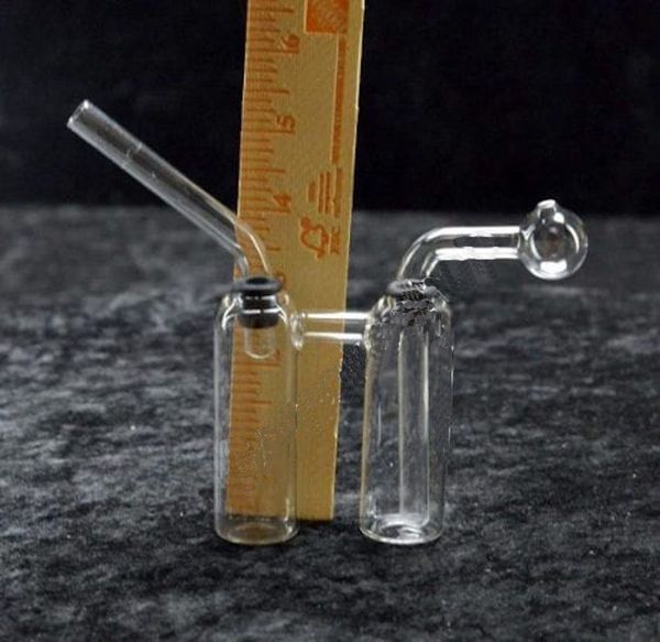 Dab Rigs Bong Mini Bruciatore di olio a mano Bong Doppia bottiglia Percolatore Pipa ad acqua in vetro Narghilè Beaker Bong Carb Hole Staccabile Downstem Pot