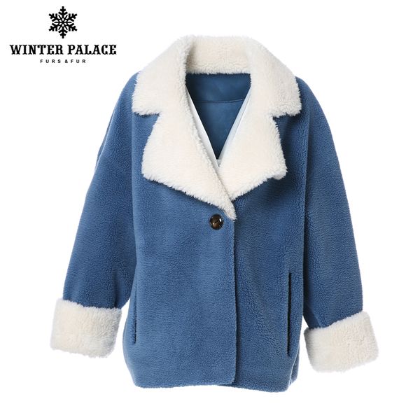 

winter 2019 women's new fashion wool coat loose jacket color matching wool coat winter warm fur multiple colour, Black