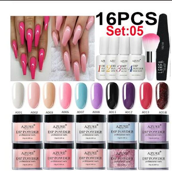 

16pcs/lot gradient color nail glitter dipping nail art set base gel activator brush saver kits, Silver;gold