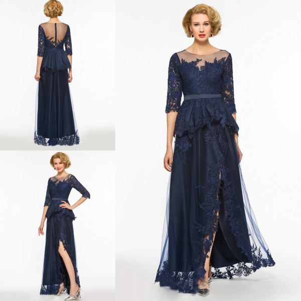 

navy mother of the bride dresses 3/4 long sleeves evening gowns plus size formal dress, Black;red