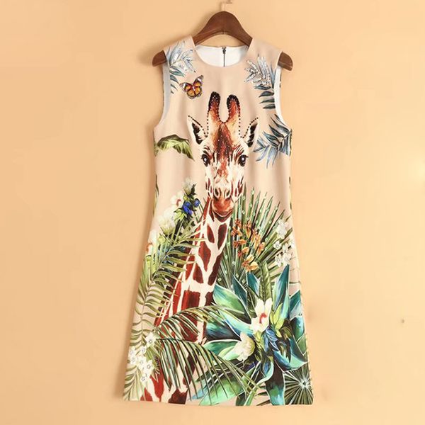 

fashion 2019 designer runway dress women's sleeveless print tank dress, Black;gray