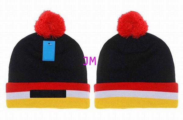

2020 knitting cotton black red white yellow strips hats with red hair ball cap women's men winter comfortable warm hats, Blue;gray