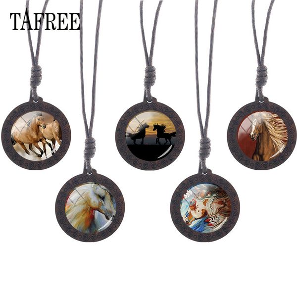 

tawild horse pendant wooden necklace glass gem charms choker wood necklace for children men punk horse jewelry a02, Silver