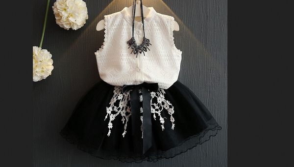 

baby gril кружевная рубашка топ + короткая юбка комплект из 2 частей, White