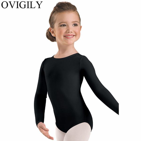 

ovigily kids long sleeve gymnastics leotards girls scoop spandex lycra black leotard ballet bodysuits dance for toddlers, Black;red