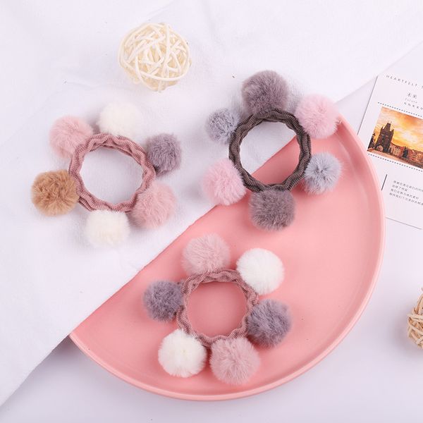 

симпатичные pom pom волос шерстяной шар толстые эластичные резиновые ленты для волос дети девушки хвост держатель аксессуары оптом подарок к, Slivery;white