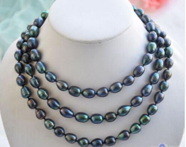 

9-10mm black natural pearl necklace, Silver