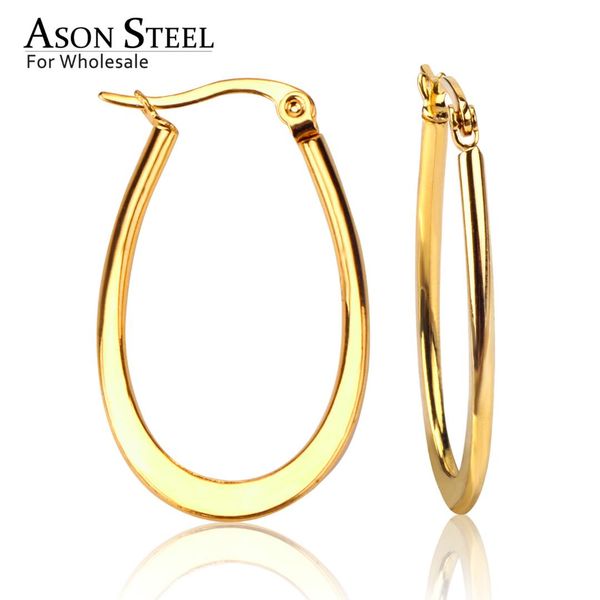 

asonsteel 30-50mm korean jewelry oval gold earrings statement hoop earrings for women silver 316l stainless steel earring set, Golden;silver