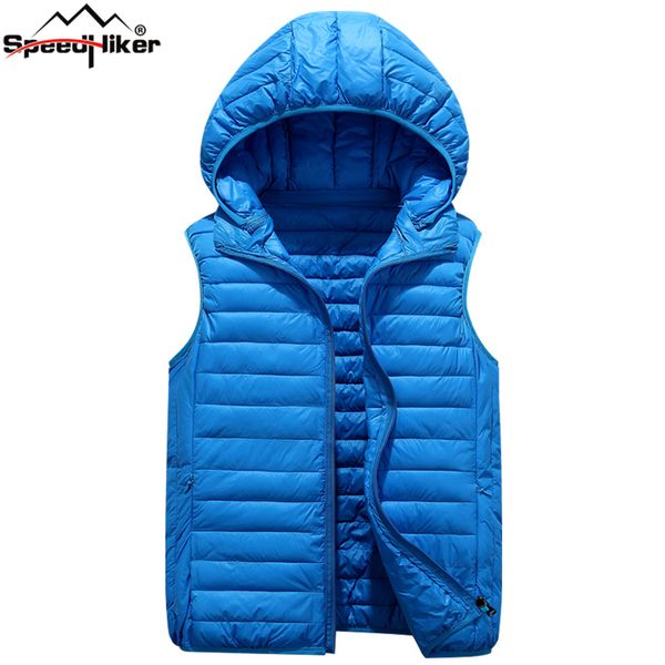 

speed hiker new autumn winter light vest men warm cotton-padded down hooded waistcoat male casual sleeveless outwear coat m-4xl, Black;white