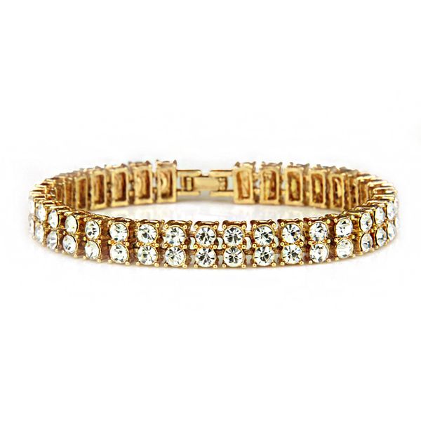 

cuban link chains 2 row diamond men's exaggerated bracelet bracelet all rhinestone nightclub bracelet, Silver