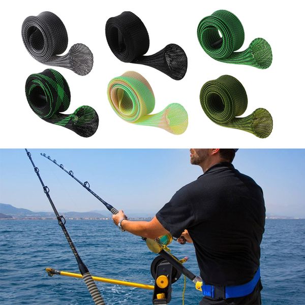 

expanable elastic anti-slip durable braided mesh fishing rod pole sleeve cover glove protector wrap hand tools