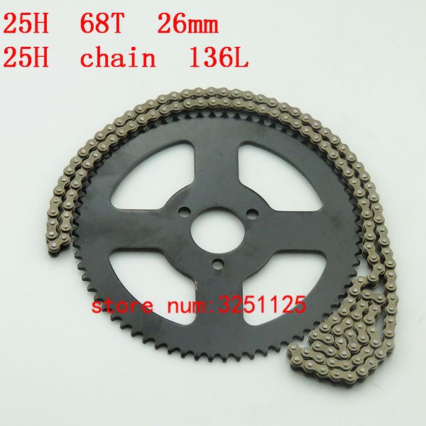 

25h 136l links chain spare master link with 68t tooth rear sprocket for 47cc 49cc mini dirt atv motor pocket bike motocross