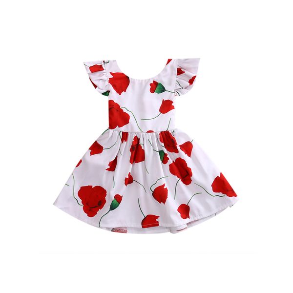 

2017 summer casual cute newborn toddler baby girls o-neck a-line knee-length floral print princess dress outfit party 1-6y, Red;yellow
