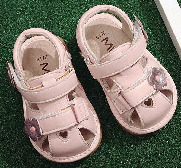 

little girls squeaky shoes flowers squeakers 1-3 years kids handmade half sandals summer nina sapatos fun baby white pink heart