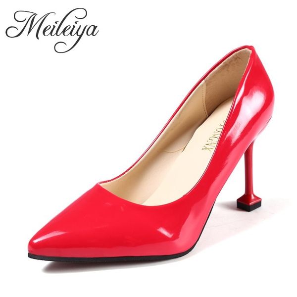 

5 colors 34-40 office ladies patent leather pumps shoes women high heels pointed toe occasion party meeting dress shoes, Black