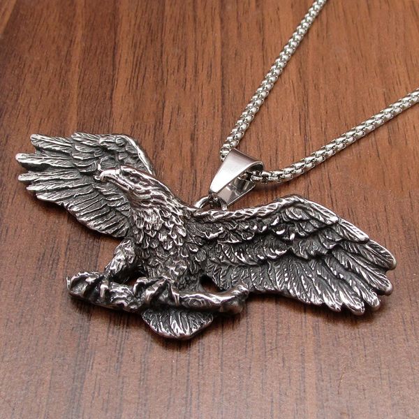 

punk 316l stainless steel silver white black eagle animal biker hawk pendant