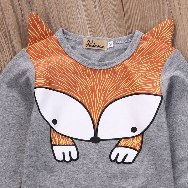 

Autumn Children Clothing Cute Cartoon Fox Newborn Toddler Baby Boy Girl Gray Tops Long Sleeved Baby T-Shirt Clothes Outfit Cute
