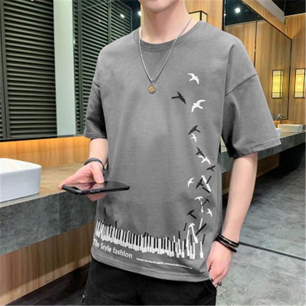 

round neck casual men tshirt designer summer loose printing ice silk half sleeve fashion new slim skinny t-shirt male tee clothing, White;black