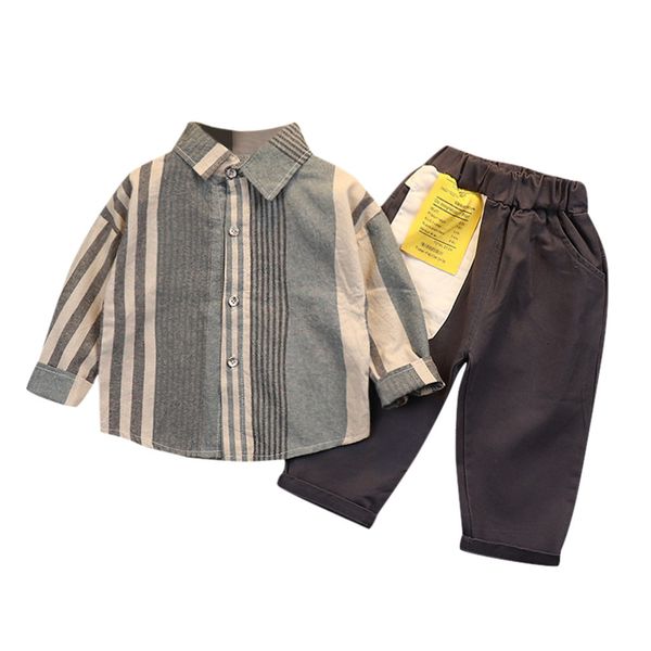 

children's boy long sleeve striped shirt t-shirt casual pants two-piece set kids baby stripe long sleeve pants outfits set, White