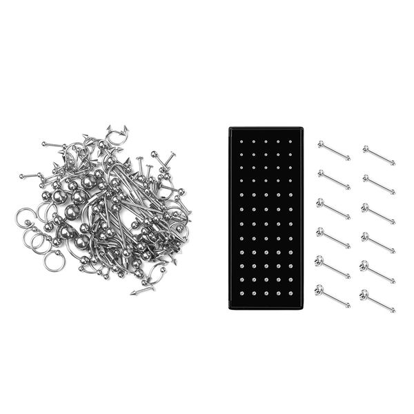 

85pcs tongue eyebrow lap belly navel piercing body piercing jewelry silver & 60pcs stainless steel nose studs rings pin, Slivery;golden